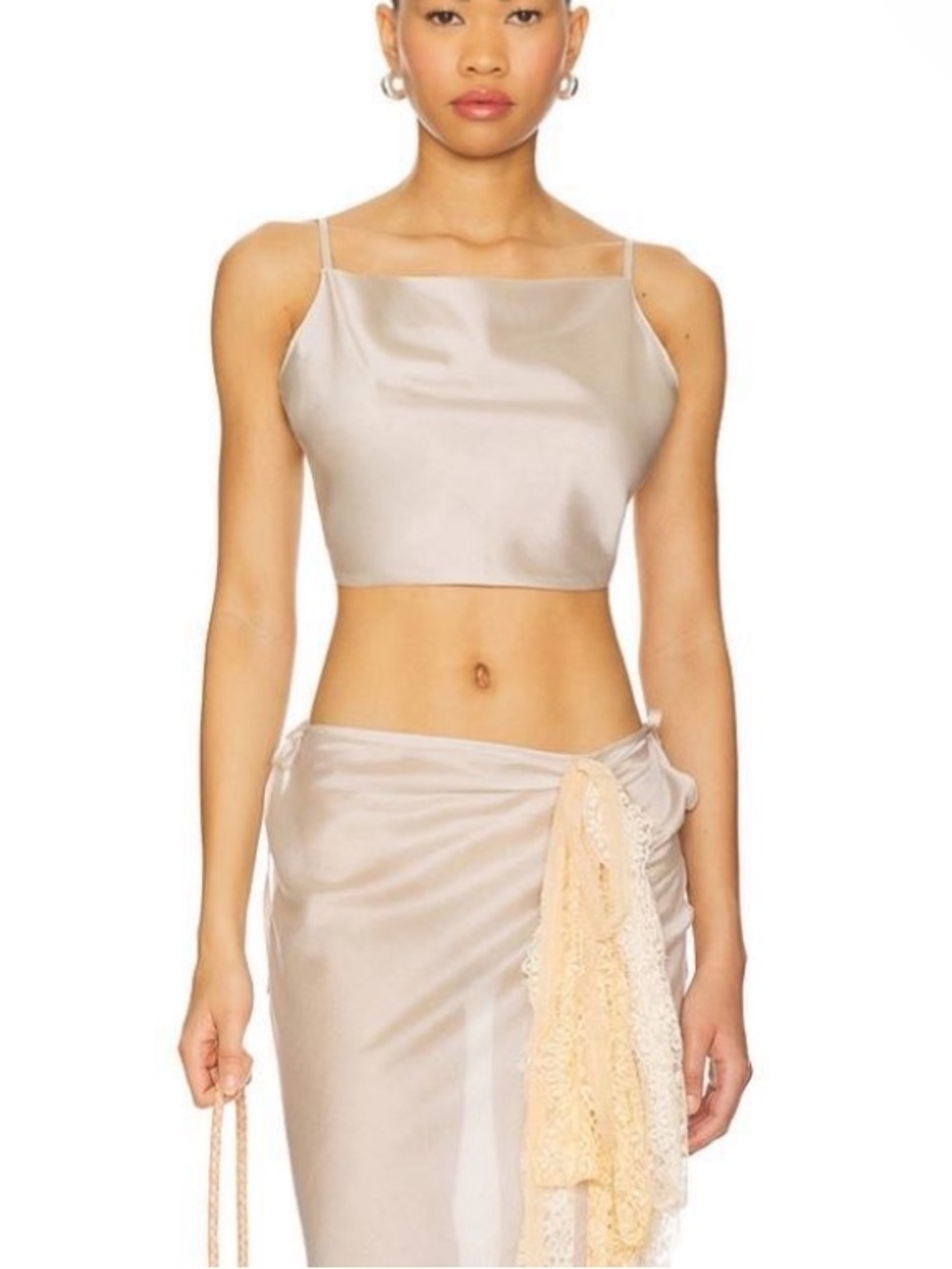 Satin Square-Neck Crop Top in Champagne